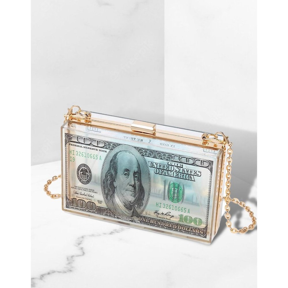 NOVELTY DOLLAR BILL HUNDRED BILL MONEY HANDBAG CROSSBODY BAG